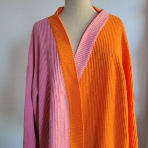 Women’s Color Matching Casual Loose Long-sleeved Knitted Cardigan (Size: L)
